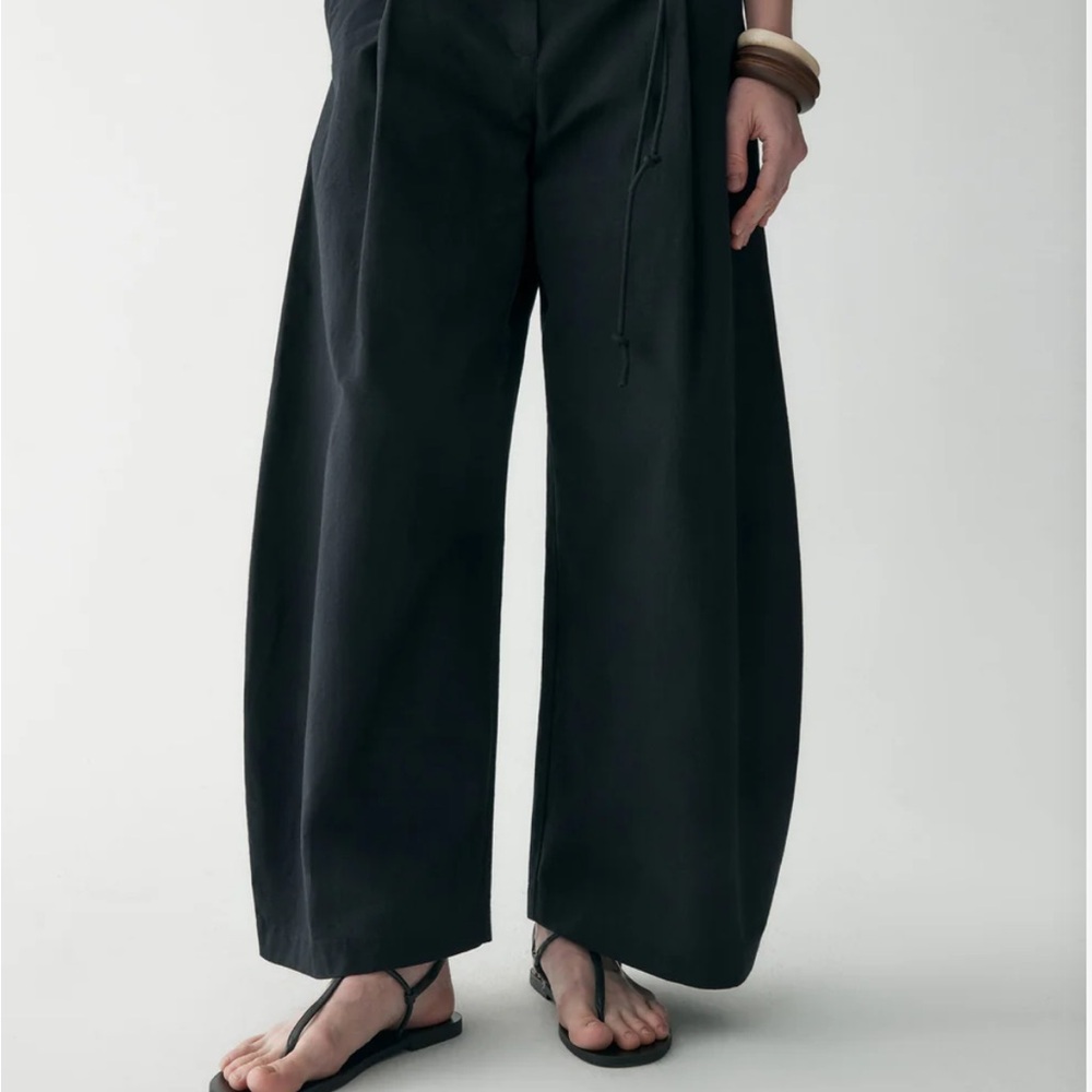 INSISFEMME Black Wide-Leg Cotton/Linen Blend Women's Pants